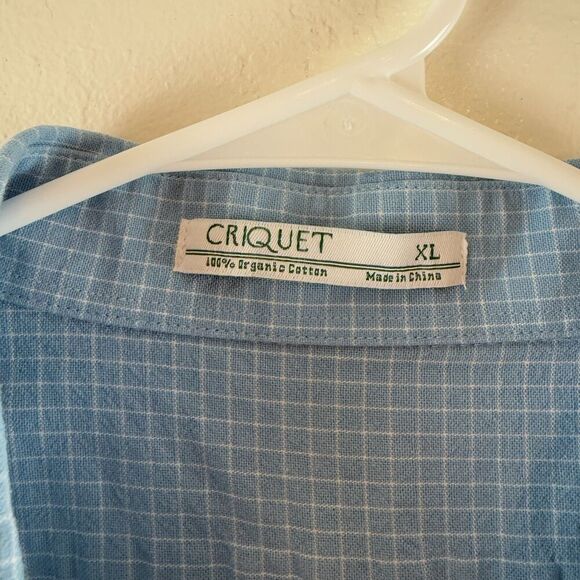 Criquet Mens XL Blue Plaid Short Sleeve Button Up Cotton Golf Outdoor Light - Picture 3 of 8